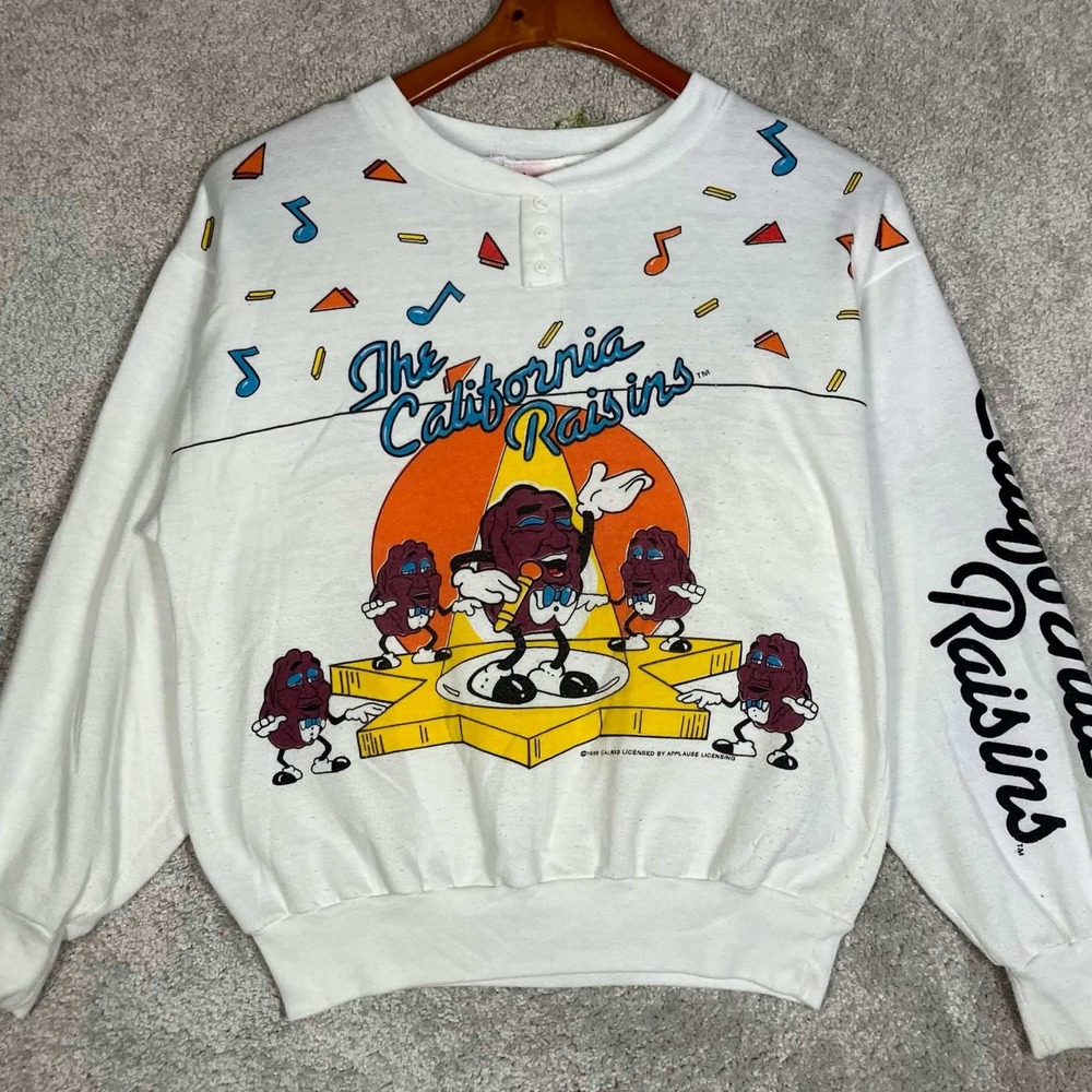 Vintage 1988 California Raisins Jane Colby Henley Sweatshirt White 80s Graphic